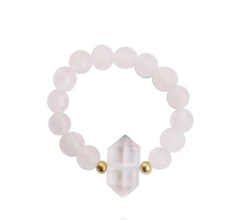 Ring on elastic band, surgical steel, gold-plated, rock crystal PST854B