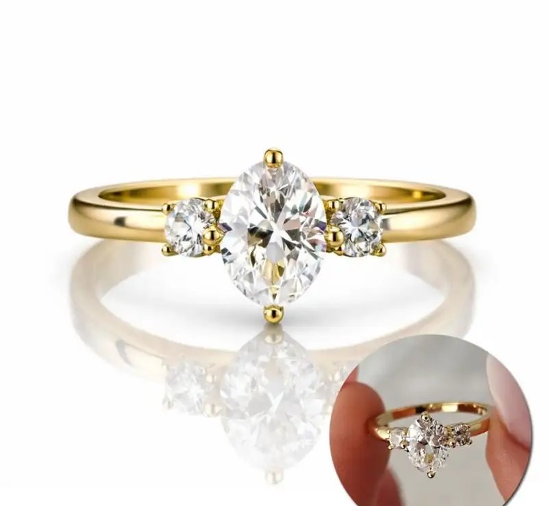 Surgical steel ring plated with 14k gold, impressive with a large PST991 cubic zirconia