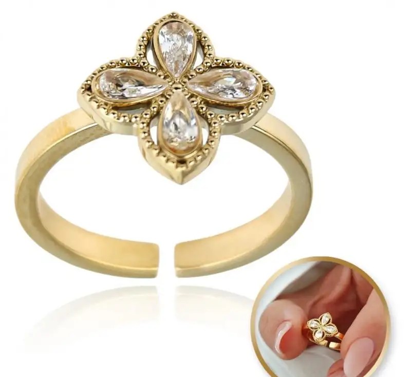 Ring gold-plated surgical steel adjustable zircons PST949