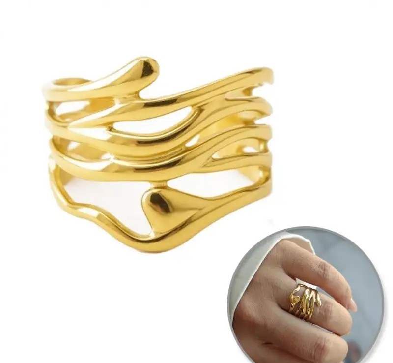 Gold-plated surgical steel ring, adjustable, PST943