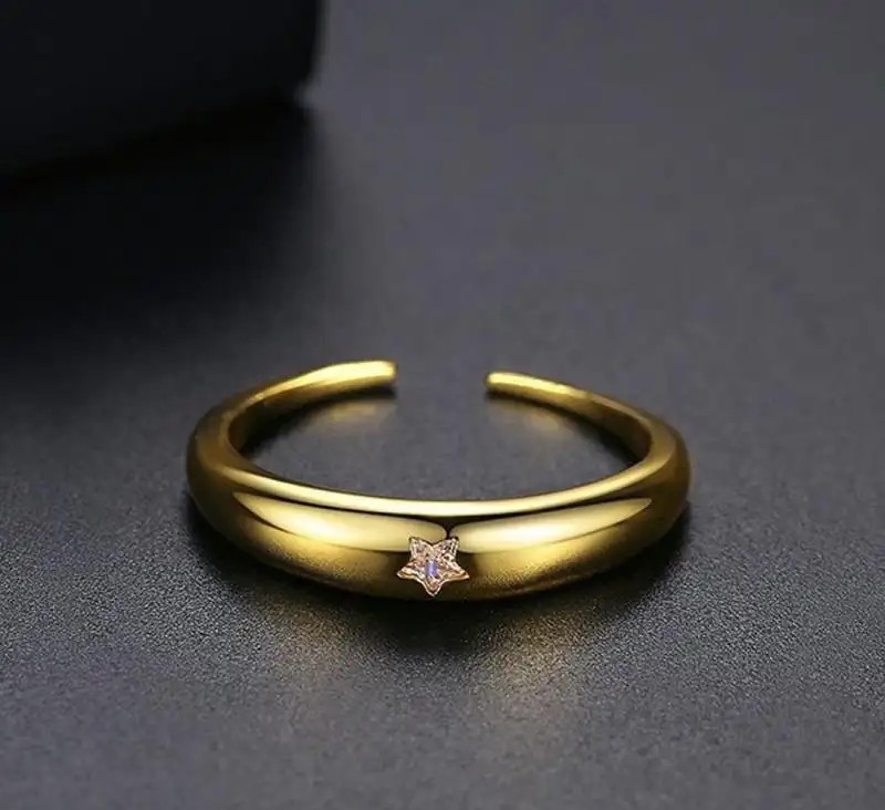 Gold-plated surgical steel ring, adjustable, with R6 cubic zirconia, PST950