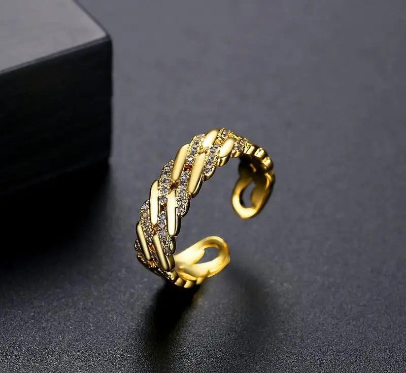 Gold-plated surgical steel ring, adjustable, with cubic zirconia PST935