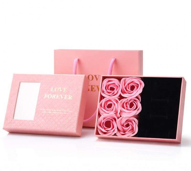 Jewelry box with 6 scented soap roses, pink as a gift BUK28R