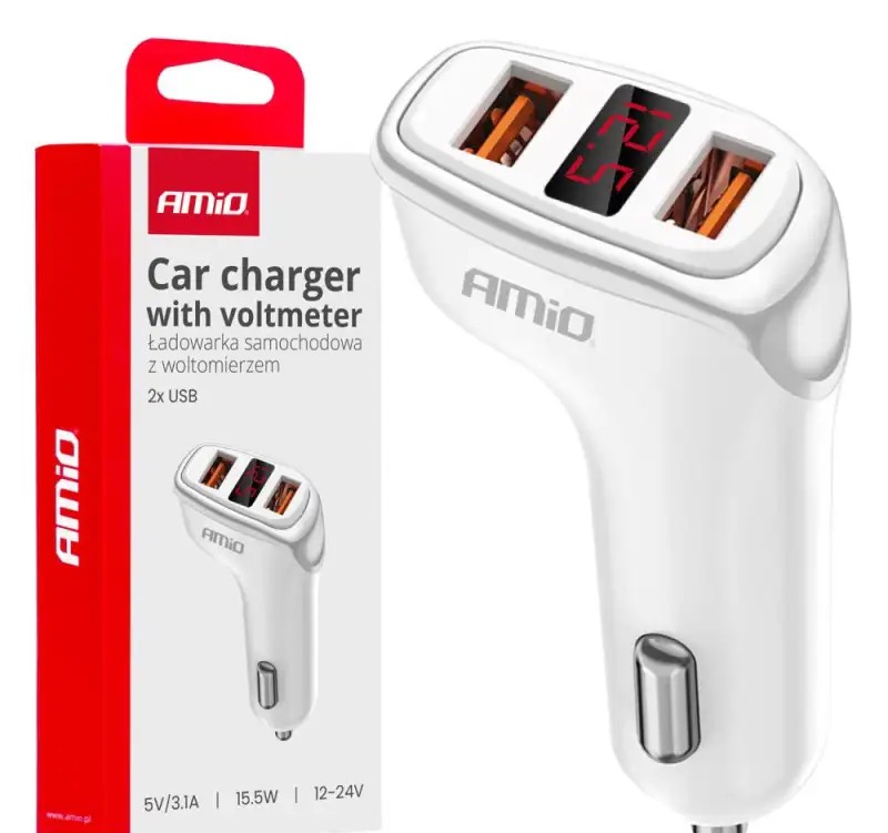 Car charger 2x usb a voltmeter 3.1a amio 03887