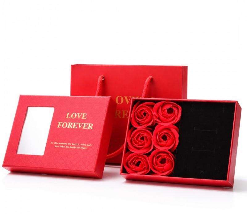 Jewelry box with 6 scented soap roses, red, as a gift BUK28CZE