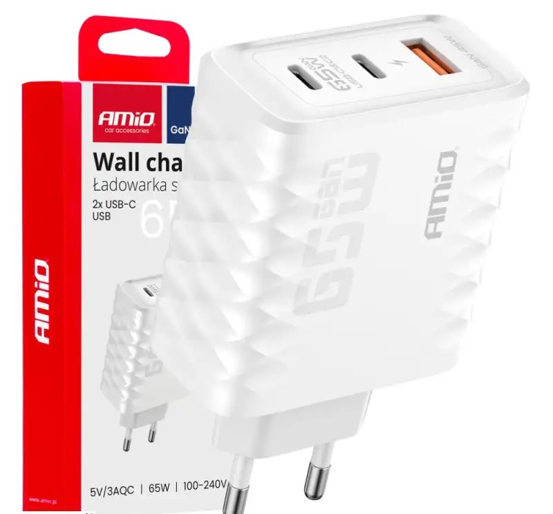 Quick charge 65w usb a 2x usb c amio 04289