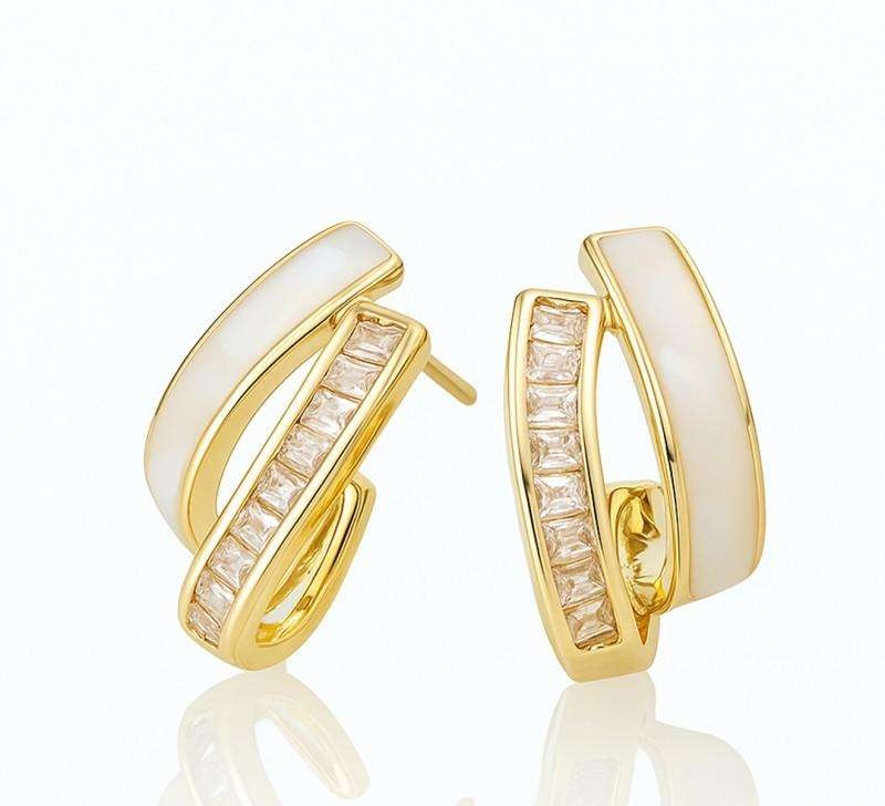 14k gold-plated stainless steel earrings, mother-of-pearl zircons KST3514