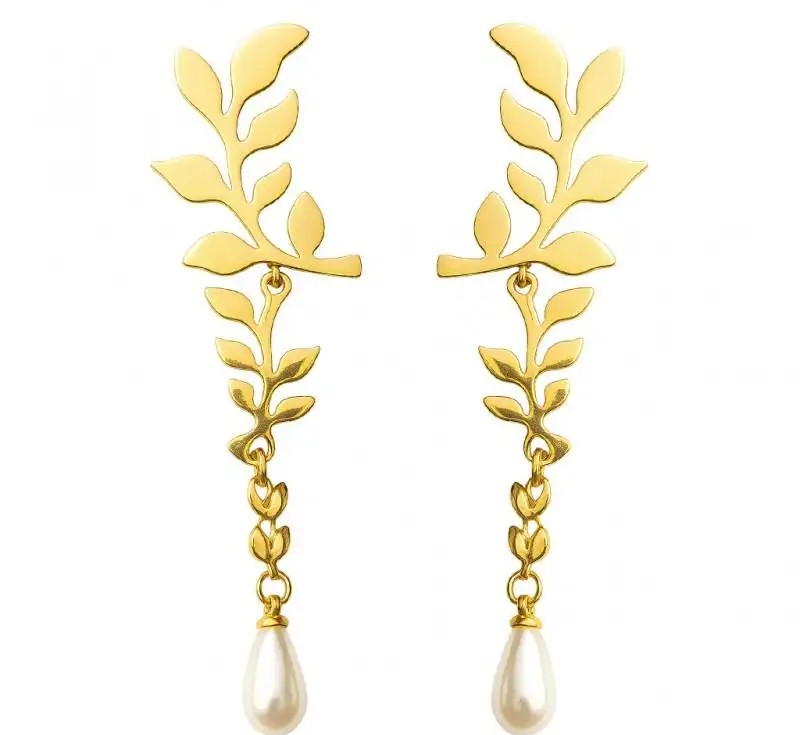 14k gold-plated stainless steel dangling earrings with pearl KST3449