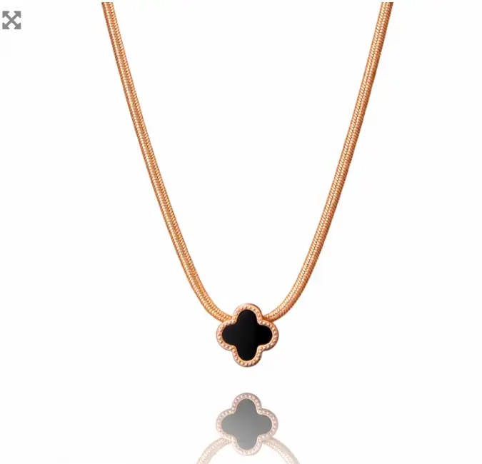 14k gold-plated stainless steel necklace, ROSE GOLD, string, clover NST2232