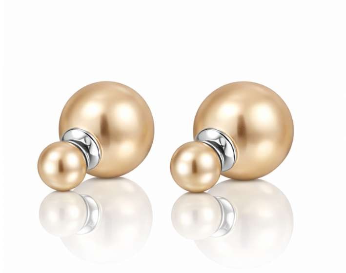 TRIBALL DOUBLE STUD EARRINGS, GLITTER, BEIGE K69Z