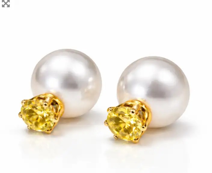 Triball Pearl Earrings with Amber Crystal K70BUR