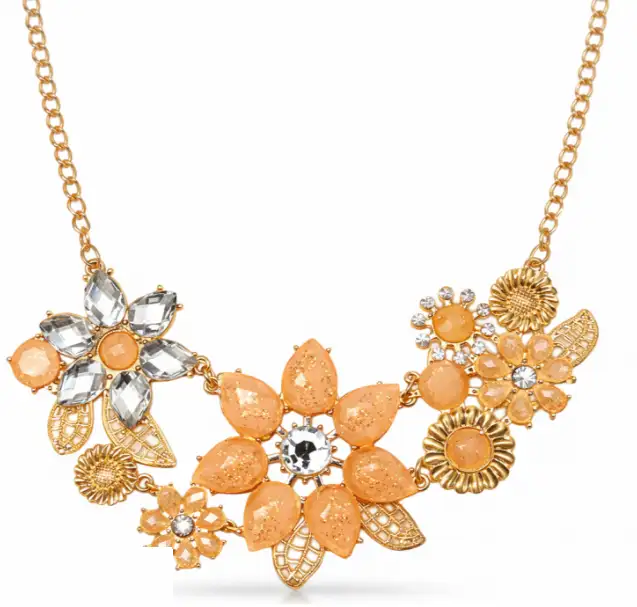 Impressive necklace KOLIA Flowers, gold, orange N1091